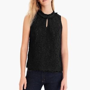 J.Crew Petite black lace ruffle-neck top L